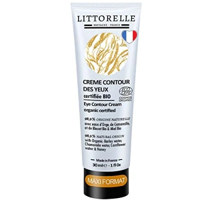 Image de Crème Contour des Yeux Maxi Format 30 ml Made in France Certifiée Bio 99% Origine Naturelle à l’eau d’Orge, Bleuet et Camomille Soin Anti Cernes, Poches, Rides