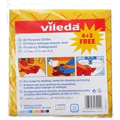 Image de Vileda Lot de 6 chiffons multi usages 4 + 2 pièces, nettoyage puissant, absorbant l&#039;eau, durable jaune/rose/blanc