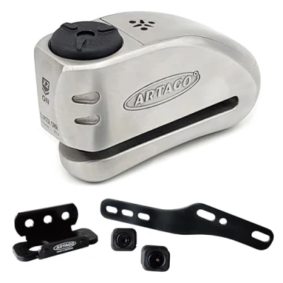 Image de Artago 32S2 Pack Antivol Bloque Disque avec Alarme 120db Haute Sécurité + Support pour Yamaha MT 07 et Tracer 700, Homologué SRA, Acier