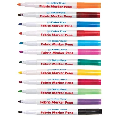 Image de Baker Ross AT481 Fabric Pens Pack of 12, Assorted Selection Markers for Cloth and Kids Arts Crafts, Multicolour