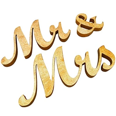 Image de Alnicov Lettres en bois Mr &amp; Mrs pour décoration de table mariage (doré)
