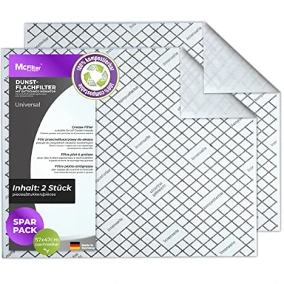 Image de McFilter 2 filtres plats compostables avec indicateur de saturation pour hotte aspirante, recoupables universels 57 x 47cm, filtre aspirante