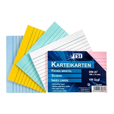 Image de TSI Lot de 100 cartes, lignées, couleurs assorties, format A7 (105 x 74 mm), n 65897