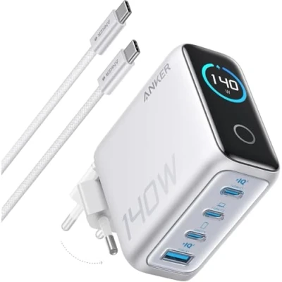 Image de Anker Zolo Chargeur USB C 140W, Adaptateur 4 Ports Rapide et Compact, Technologie GaN, contrôles tactiles intuitifs, iPhone séries 15/16, Samsung, MacBook Air/Pro, Pixel, AirPods Autres