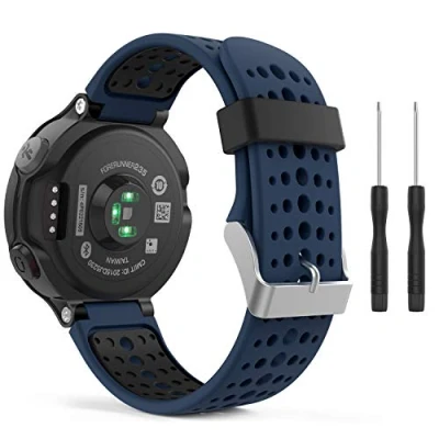 Image de MoKo Bracelet Pour Garmin Forerunner 235/235 Lite/220/230/620/630/735 Smartwatch , Watch Band flexible en silicone avec des outils Montre de Running GPS Cardio au Poignet, Bleu Nuit et Noir
