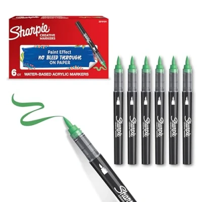 Image de Sharpie Marqueurs Créatifs Feutres acrylique Pointe pinceau de coloriage adulte à base d’eau idéal pour mystère, scrapbooking, dessiner, etc. Vert Lot 6