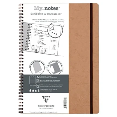 Image de Clairefontaine 78343C Collection Age Bag Un Cahier à Spirale Marges Détachables MyNotes Tabac A4 21x29,7 cm 120 Pages DOT Papier Blanc 90 g Couverture Carte Lustrée Grain Cuir
