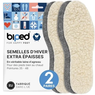 Image de biped set de 2 paires semelles à base laine d’agneau extra épaisse avec fond feutre z1004(43)