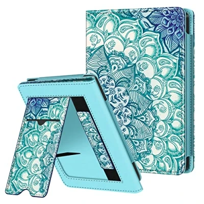 Image de FINTIE Étui Compatible avec 6 Kobo Clara Colour 2024 / BW 2E 2022 Coque Liseuse Housse Béquille et Fente pour Carte, Etui Dragonne, Émeraude