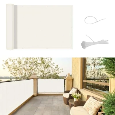 Image de SUNNY GUARD Brise Vue pour Balcon 90x500cm Couverture de Écran Jardin PES UV Résistant Pare étanche avec Attaches câble,Crème