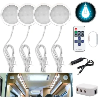 Image de JUTTAUTO Spot LED d&#039;intérieur 12 V 3 W encastré pour T4 T5 camping car, camion, caravane, bateau, bus (4 lumières)