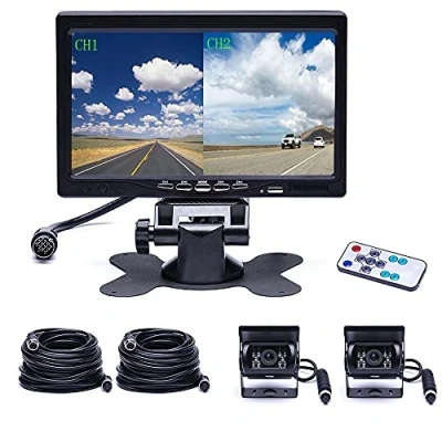 Image de CAMECHO Kit de Caméra recul avec écran LCD 7&quot;, Double et entrée vidéo 4 canaux Quadruple étanche IP68 pour Camping Car, Camion, RV remorques