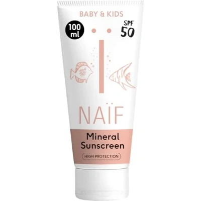 Image de Naïf Crème solaire avec formule minérale pour bébé &amp; enfant SPF 50 sans octocrylène Protection UVA et UVB Testée dermatologiquement 100ML