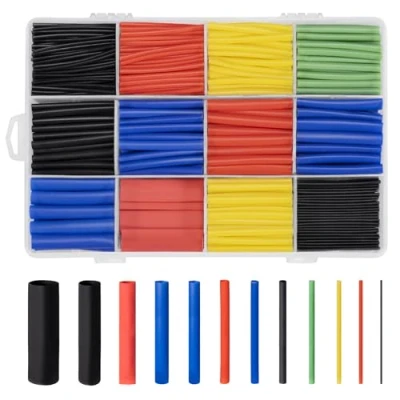 Image de 800 Pièces Gaine Thermorétractable Etanche, Assortiment de tubes Thermoretractables Noir Bleu Rouge Jaune Vert 1 à 13 mm pour Fil Electrique Câbles isolants