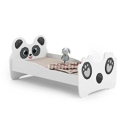 Image de KOBI Lit Enfant Panda Blanc 140x70 cm Petite Fille Lits pour Enfants avec Un Matelas et Cadre la Chambre Bebe Simple Barriere