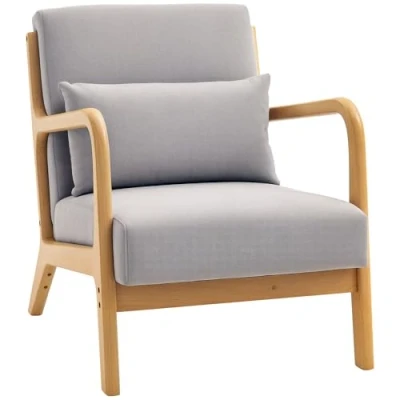 Image de HOMCOM Fauteuil Lounge 3 Coussins Inclus Assise Profonde accoudoirs Structure Bois hévéa Aspect Velours Gris