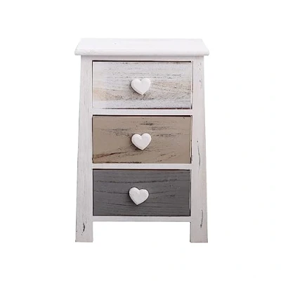 Image de Rebecca Mobili Table de Nuit en Bois, Commode Shabby, 3 Tiroirs, pour decorer Chambre Salle Bain, Blanc Gris Dimensions: 57,5 x 37 27 cm (HxLxL) Art. RE4161