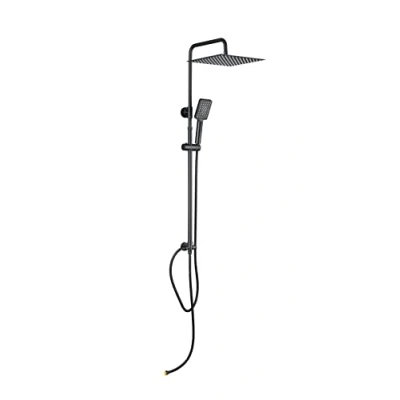 Image de ELBE Système de douche à effet pluie noir avec grand pommeau carré en acier inoxydable 304 30 cm, 3 types jet, économe eau,