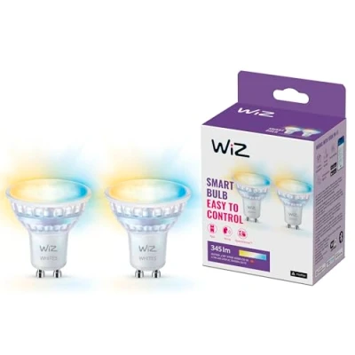 Image de WiZ Ampoule en verre LED intelligente GU10 Remplacement 50W, nuances de blanc, Wi Fi/Bluetooth, commande vocale/application, fonctionne avec Google Home, Alexa et HomeKit, pack 2
