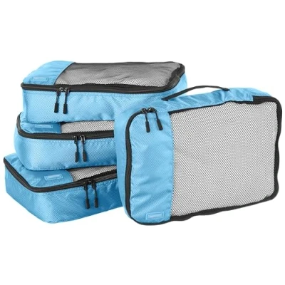 Image de Amazon Basics Cubes d&#039;emballage pour Valise, Organisateurs de Voyage, Fermeture Éclair, Lot 4, Moyennes, Bleu Ciel