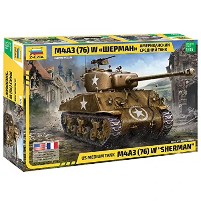 Image de Zvezda 3676 1:35 M4A3 (76) W Sherman Kit de construction en plastique à assembler, imitation détaillée, non laquée
