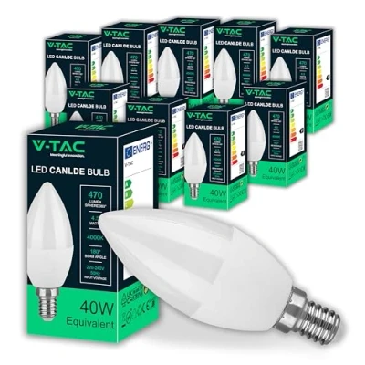 Image de V TAC 10x Ampoules LED Bougie E14 4,5W (équivalent à 40W) 470 Lumen 4000K Blanc Neutre Ouverture du faisceau lumineux 180 Ampoule Efficacité Maximale et Économie d&#039;Énergie