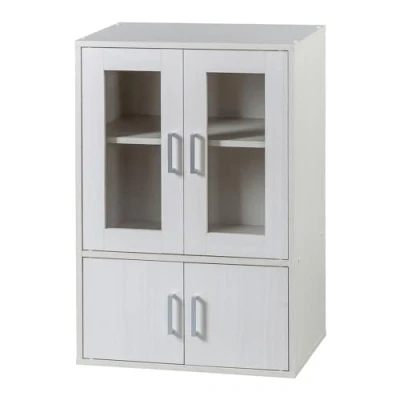 Image de Iris Ohyama, Meuble, Bibliothèque de rangement, Vaisselier, Buffet avec 4 étagères et portes/ Design &amp; Moderne, Solide, Multi usage, Bureau, Cuisine, Chambre, Salon Cabinet GKN 9060 Chêne Blanc