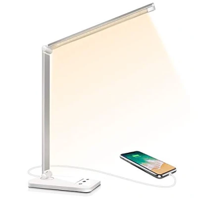 Image de SLATOR Lampe de Bureau LED, Dimmable 5 Modes Couleur 10 Niveaux Luminosité, Flexible Contrôle Tactile Protection des Yeux,Lampe chevet Avec Port USB et Fonction Minuterie