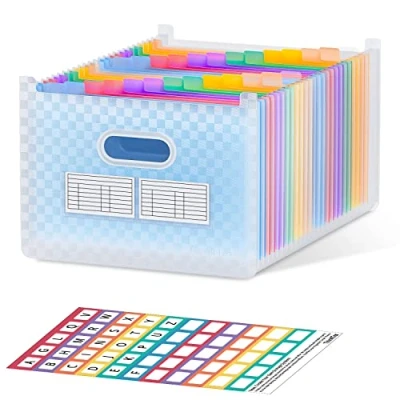 Image de ThinkTex Chemise à Dossier Extensible 26 Poches, Dessus Ouvert et Vertical, Onglets Colorés de A Z, Accordian Grande Capacité, Fournitures pour Enseignants Bleu