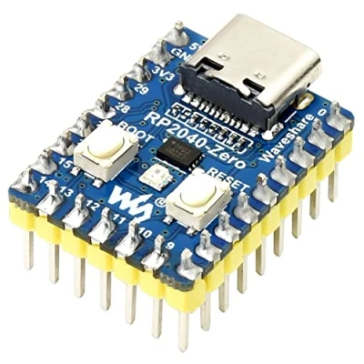 Image de Waveshare RP2040 Zero Carte avec Header, Basée sur Raspberry Pi MCU RP2040, Processeur Dual Core Arm Cortex M0+, Horloge Flexible Fonctionnant Jusqu&#039;à 133 MHz, Intégré 2MB Flash, USB C Connecteur