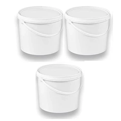 Image de Silplast Lot de 3 seaux 5 litres avec couvercle blanc à lait/stockage empilables Seau miel En plastique alimentaire Pour farine eau