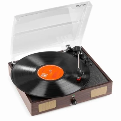 Image de Fenton RP106DW Platine Vinyle USB avec Haut Parleurs Intégrés Bois Foncé, Design Rétro, Arrêt Automatique, Convertisseur MP3, Capot Anti poussière