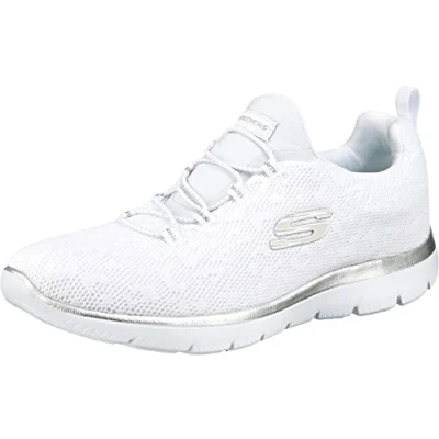 Image de Skechers Femme Summits Leopard Spot Baskets, White Mesh/Silver Trim, 38.5 EU