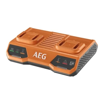 Image de AEG Chargeur 18V, double port, tension secteur 220 240V, pour batteries 18V de 1,5 à 9,0 Ah, mode charge en simultané, Orange et Noir