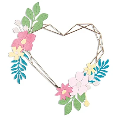 Image de Sizzix Thinlits Lot de 9 Matrices Florales géo cœur par Lisa Jones, 665478, Acier au Carbone, Mutlicolor, Taille Unique