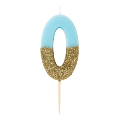 Image de Talking Tables Originales Bougie Chiffre 0 Topper Gâteau Anniversaire Paillettes Or et Bleu, BDAY CANDLE BLU 0, BLUE