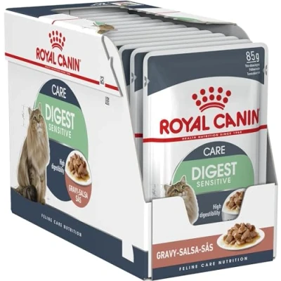 Image de Royal Canin Digest Sensitive Nourriture humide 12 x 85g Aliment complet pour chats adultes Peut aider à réduire les odeurs de selles Morceaux en sauce