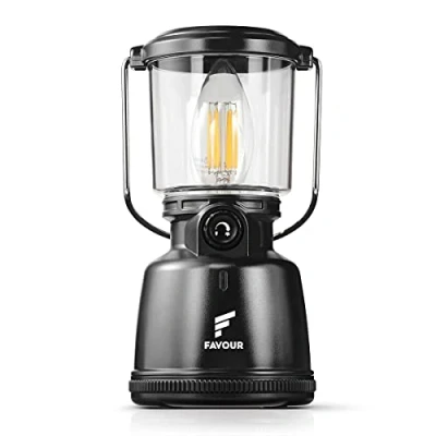 Image de Favour Lampe LED Camping Rechargeable USB (inclus batterie), Style Retro Lanterne exterieur 320 Lumens, Réglable en continu, Mode Éclairage Bougie, IP64 Étanche de tente, crochet intégré