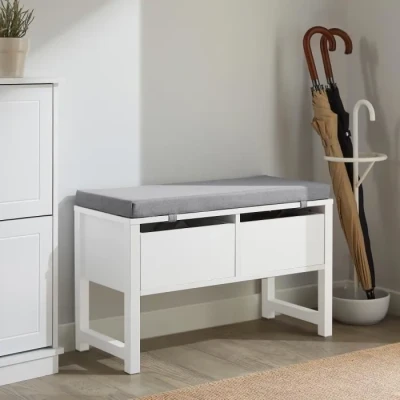Image de SoBuy Banc de Rangement avec Coussin Rembourré Meuble Bas Entrée Commode à Chaussure Banquette Confortable 2 Tiroirs 72x30x46 cm, FSR88 W