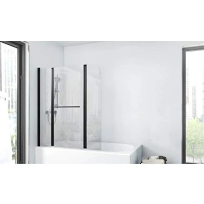 Image de MARWELL BWF385 PAROI DE BAIGNOIRE en Verre transparent avec porte serviettes noir mat.125X140cm