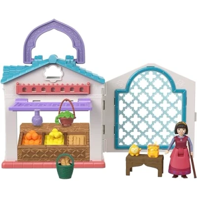 Image de Mattel Disney Wish, Asha Et la bonne étoile Coffret Transportable Marché De Dahlia Du Royaume Rosas Avec 1 Mini Poupée Dahlia, Figurine 9 Accessoires, A Partir 3 Ans, HRH74