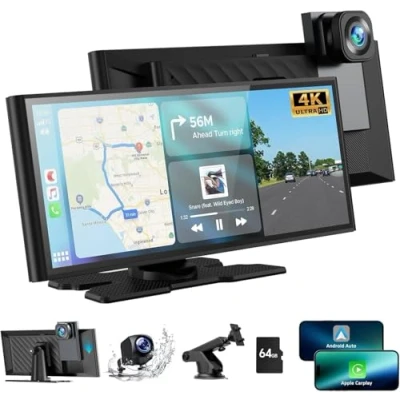 Image de Volam 9.26 Pouces Autoradio A pple Carplay sans Fil Android Auto avec Dashcam Avant 4K,Caméra de Recul 1080P, Ecran Voiture Bluetooth,GPS,Assistant Vocal,Lien Miroir,AUX,64G TF Carte