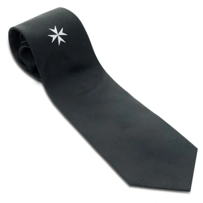 Image de THE MASONIC COLLECTION Cravate tissée 100 % soie Chevaliers de Malte Finition à la main Entoilée épaisse et enveloppée coton Un cadeau utile pour les hommes francs maçons, Noir