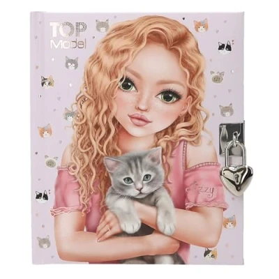 Image de Depesche TOPModel Kitty and Doggy 13569 Journal intime avec cadenas en forme de cœur et clé, livre violet, motif modèle, chats 192 pages lignées