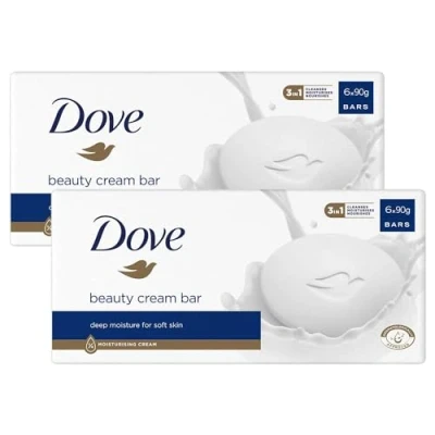 Image de Dove Barre de crème beauté originale 3 en 1 nettoie, hydrate et nourrit Savon bain sans sulfate pour une peau douce lisse, adapté à un usage quotidien 6x90 g, paquet 2