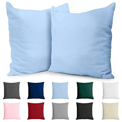 Image de Dreamzie Taie Oreiller 80x80 Coton Renforcé (Set de 2) Bleu Clair Tissage serré 57 Fils/cm² 80 x cm Certifié Oeko Tex
