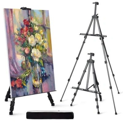 Image de Artify Support de chevalet à deux niveaux 66 pouces, hauteur réglable 22 trépied pour la peinture et l&#039;affichage avec un sac transport des pièces rechange, 1 PACK, noir