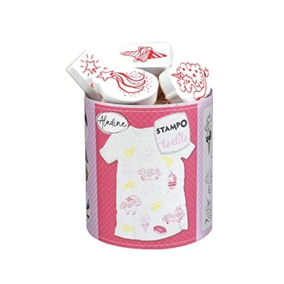 Image de Aladine Stampo Textile Licorne Kit de 14 Tampons pour Tissu Encreur Inclus Fixation au Fer à Repasser Lavable en Machine Motifs Licornes 05265