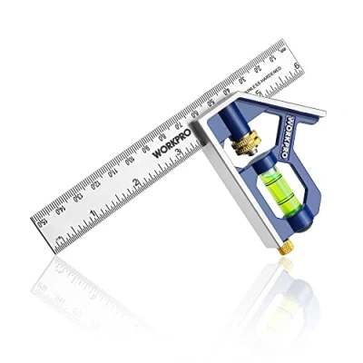Image de WORKPRO Règle d&#039;angle de Combinaison, Equerre à Combinaison 150mm en Acier Inoxydable, Combinée avec Niveau Bulle et Tire Lignes Pratique, Idéal pour Mesure, Marquage