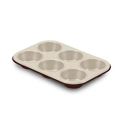 Image de Guardini Chocoforme, Plaque à 6 muffins 18,5 x 27 cm, acier avec revêtement anti adhérent, couleur crème chocolat